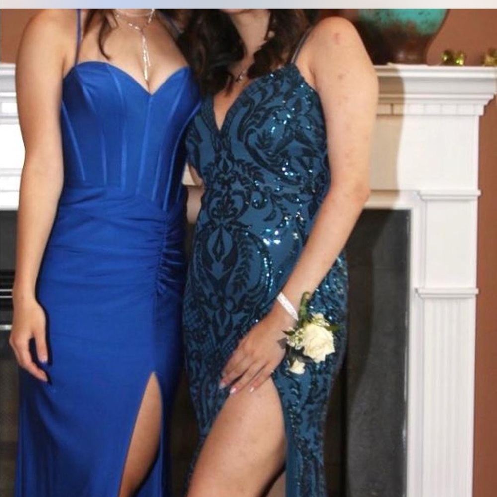 Windsor Blue Sequin Embellished Prom Gown